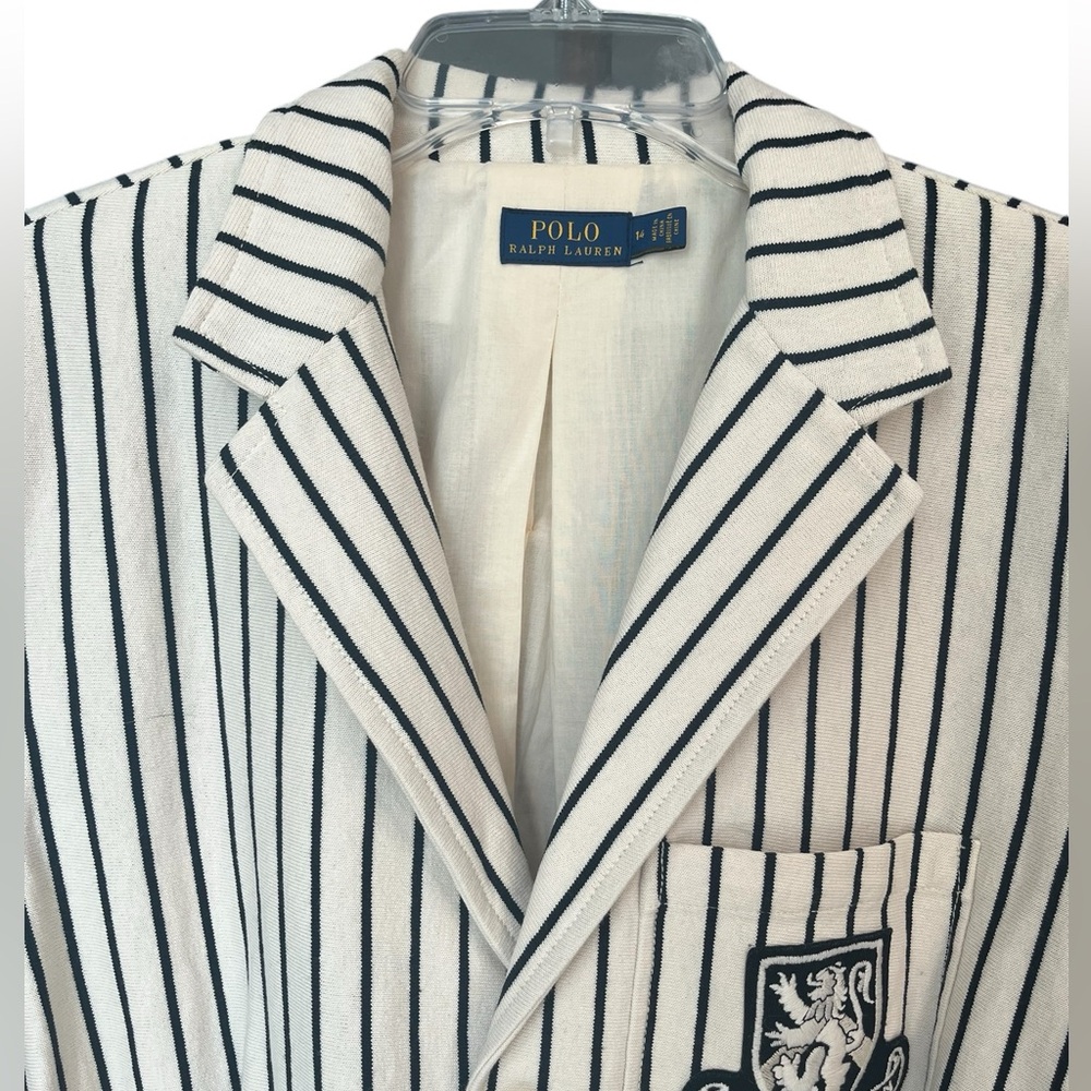 Polo by Ralph Lauren White Navy Striped Blazer with Crest✔️ - Picture 4 of 11